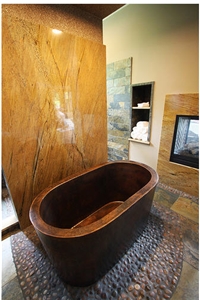 Giallo Macaubas Quartzite Bath Tub Panel, Giallo Macaubas Yellow Quartzite Bath Tub