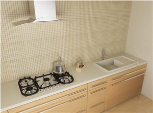 Bianco Avorio Limestone Countertop, Mosaic Backsplash, Bianco Avorio Beige Limestone Countertop