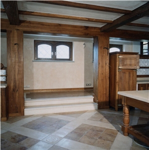 Brushed Chiampo Rosato Al Contro Limestone Kitchen Floor Tiles, Italy Pink Limestone