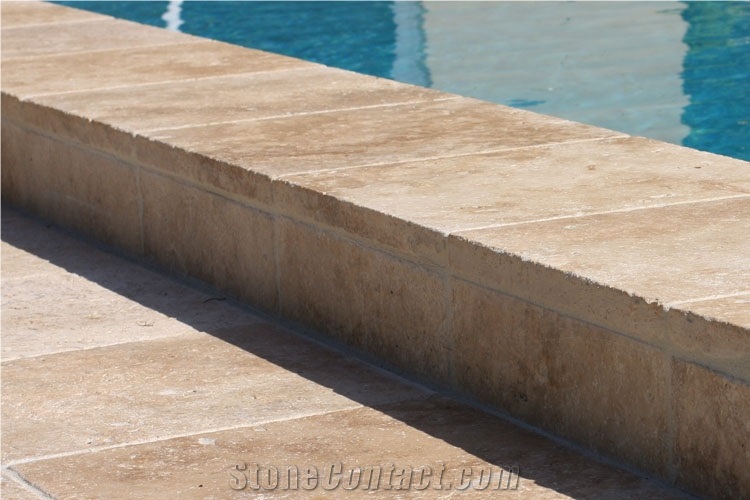 Hamara Travertine Pool Pavers, Noce Brown Travertine Pool Pavers