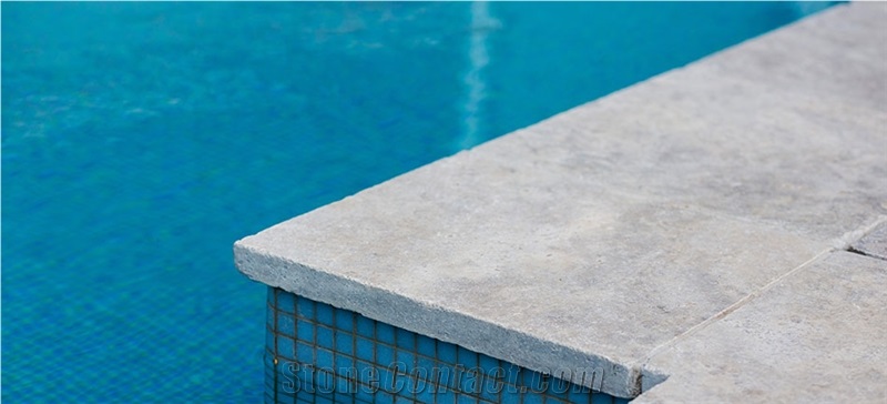 Silver Travertine Landscape and Poolscape, Silver Grey Travertine Pool Coping