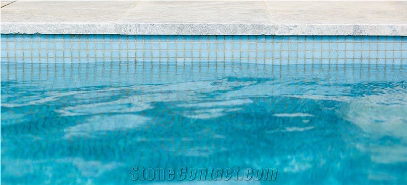 Silver Travertine Landscape and Poolscape, Silver Grey Travertine Pool Coping