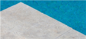 Silver Travertine Landscape and Poolscape, Silver Grey Travertine Pool Coping