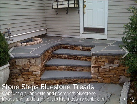 Connecticut Tan Walls and Risers with Bluestone Treads, Elk Brook Grey Blue Stone Risers