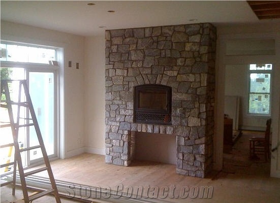 Thinstone Veneer Fireplace, Pennsylvania Rust Red Sandstone Fireplace