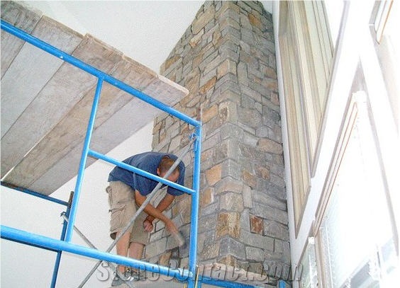 Thinstone Veneer Fireplace, Pennsylvania Rust Red Sandstone Fireplace