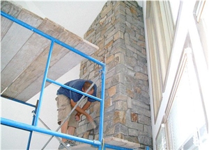 Thinstone Veneer Fireplace, Pennsylvania Rust Red Sandstone Fireplace