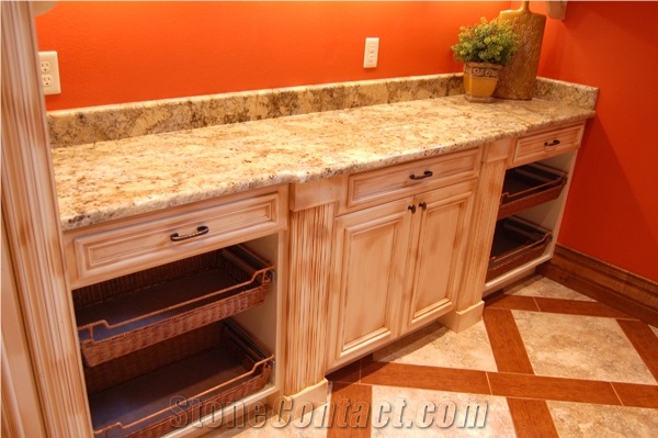 Amarelo Brasil Granite Kitchen Countertop, Brazil Gold Yellow Granite Kitchen Countertops