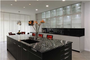 Astrus Black Granite Countertop, Black Galaxy Granite Perimeter