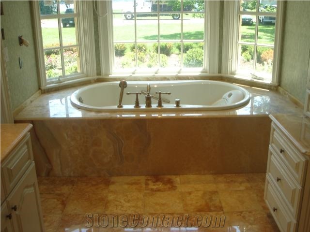 Honey Onyx Tub Surround, Honey Crema Brown Onyx Bath Tub