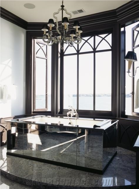 Master Tub Deck in Azul Aran Granite, Azul Aran Blue Granite Bath Tub