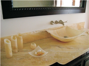 Miel Onyx Vanity Top with Vessel Sink, Miel Yellow Onyx Vanity Top
