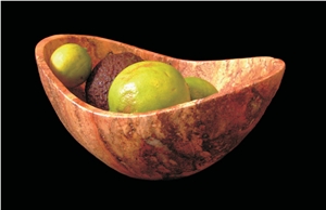 Peach Travertine Carved Fruits Plates, Peach Pink Travertine Plates