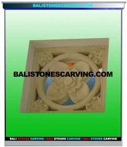 Palimanan Light Sandstone Carved Wall Decoration Panel, Palimanan Light Beige Sandstone Wall
