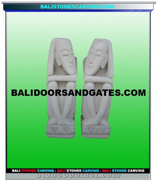 White Stone Palimanan Carved Unique Statue, Palimo White Sandstone Statue