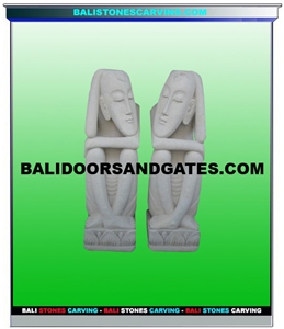 White Stone Palimanan Carved Unique Statue, Palimo White Sandstone Statue
