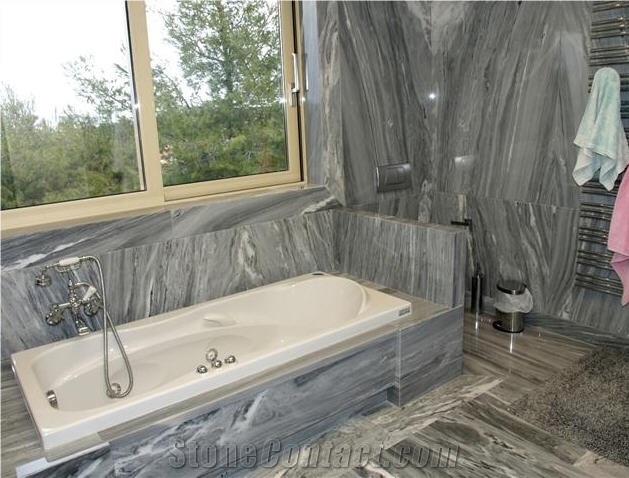 Dionyssos Pentelicon Grey Blue Marble Bathroom Design