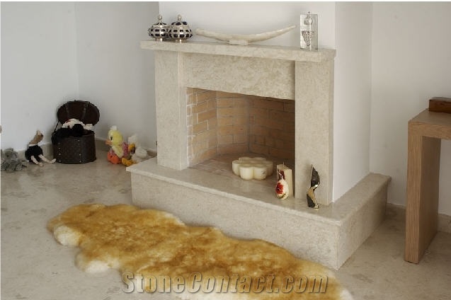 Vratza Limestone Fireplace, Vratza Beige Limestone Fireplace