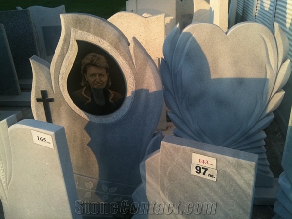 Headstone in Marmara Semi White Marble, Marmara Semi White Grey Marble Headstone
