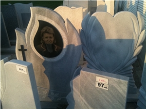 Headstone in Marmara Semi White Marble, Marmara Semi White Grey Marble Headstone