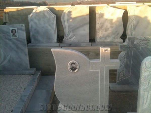 Headstone in Marmara Semi White Marble, Marmara Semi White Grey Marble Headstone