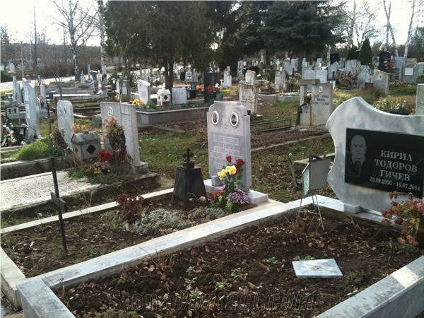 Marmara Striped Application Monuments, Tombstones, Marmara White Marble Tombstones