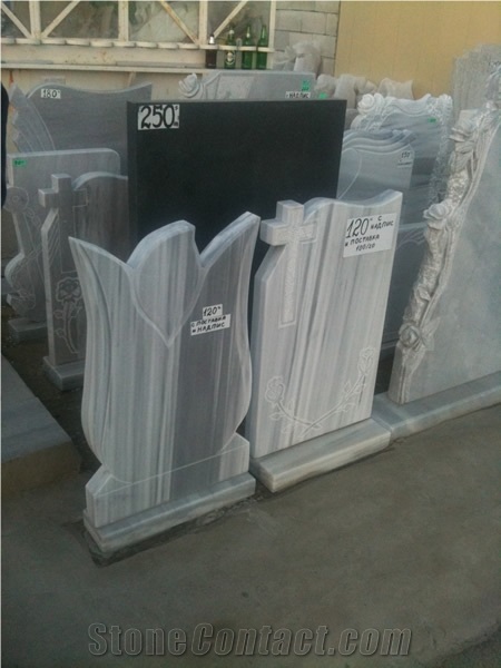Marmara Striped Application Monuments, Tombstones, Marmara White Marble Tombstones