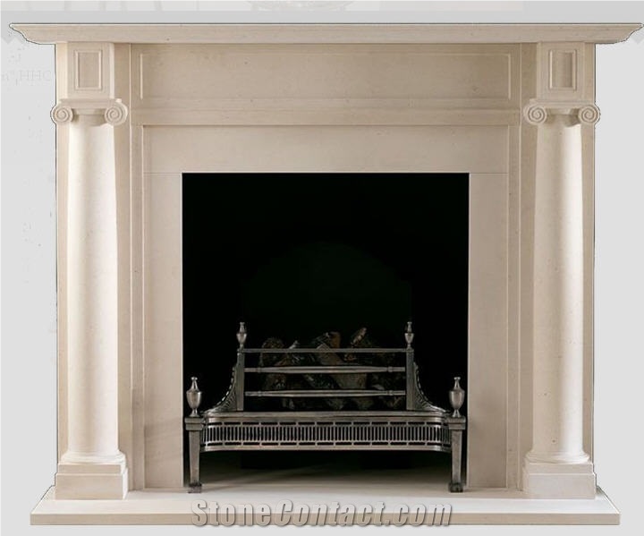Beige Limestone Fireplace Mantel
