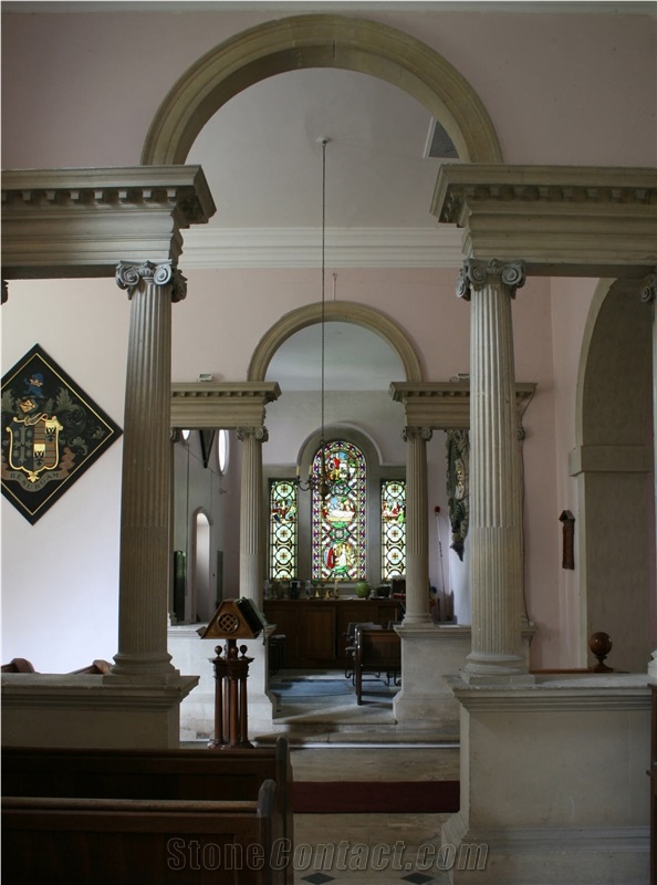 Beige Marble Columns in Church, Crema Marfil Beige Marble Columns