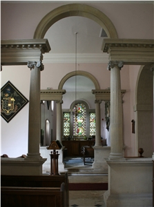 Beige Marble Columns in Church, Crema Marfil Beige Marble Columns