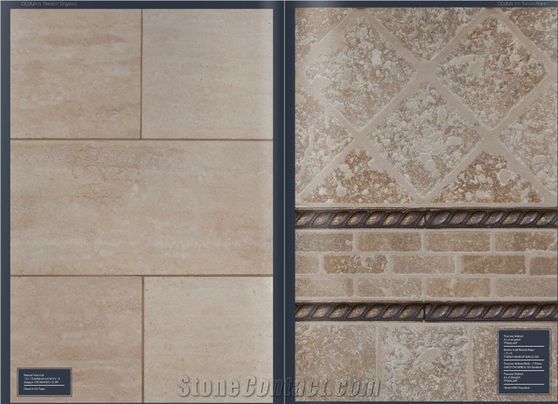 Tuscany Walnut Travertine with Bronze Rope Backsplashes, Italy Brown Travertine