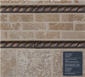 Tuscany Walnut Travertine with Bronze Rope Backsplashes, Italy Brown Travertine