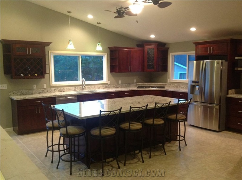 Bianco Napoleone Granite Countertop, Espresso Cherry Cabinet, Bianco Napoleone White Granite Kitchen Design
