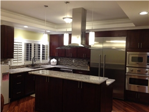 Kitchen Design, Bianco Antique Granite Kitchen Countertop, Espresso Cherry Cabinet, Bianco Antique Beige Granite Kitchen Design