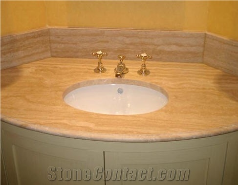 Travertino Etrusco Chiaro Bath Top, Travertine Vanity Top, Travertino Etrusco Chiaro Capanni Beige Travertine Vanity Top