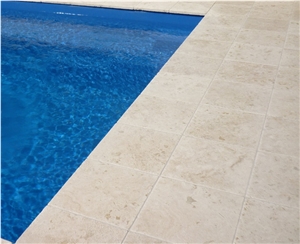 Classic Travertine Tumbled and Filled Pool Pavers, Classic Beige Travertine Pool Pavers