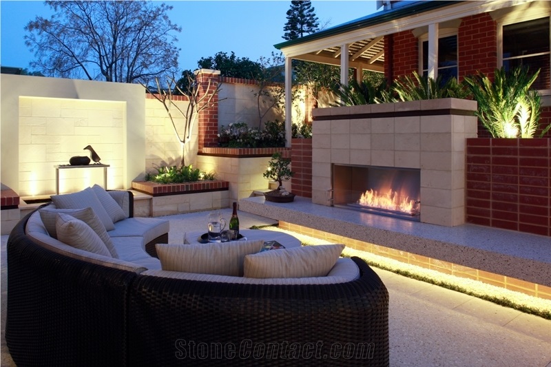 Natural Tamala Limestone Cladding Outdoor Feature, Beige Limestone Building, Walling