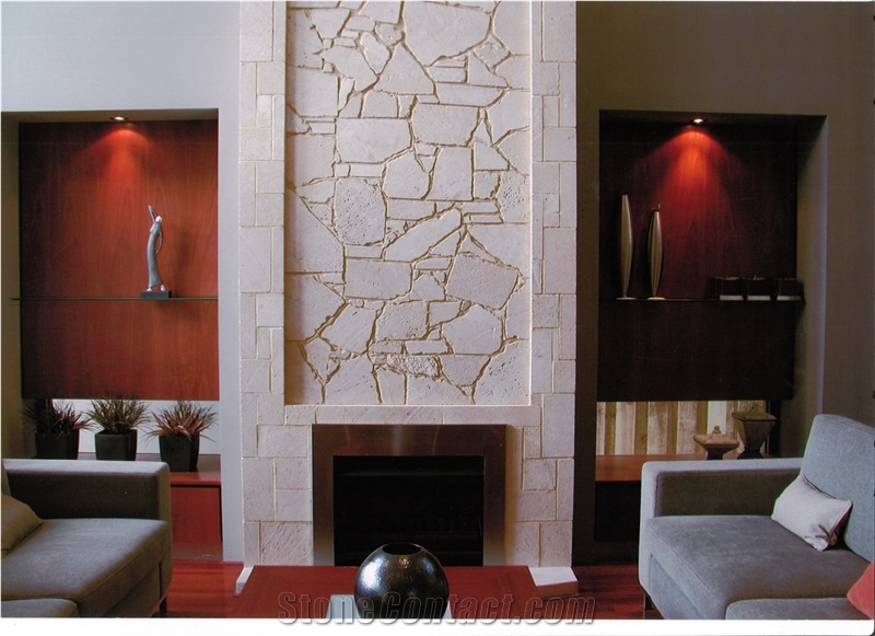 Tamala Limestone Crazy Cladding Fireplace, Tamala Beige Limestone Fireplace