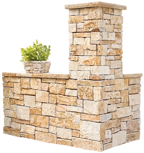 Western Gold Sandstone, Ozrock Roman Garden Wall Cladding, Garden Wall, Western Gold Yellow Sandstone Garden Wall