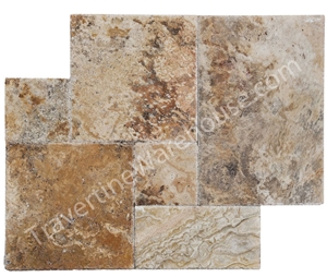 Cappadocia Travertine French Pattern Tumbled Pavers, Cappadocia Brown Travertine Pavers