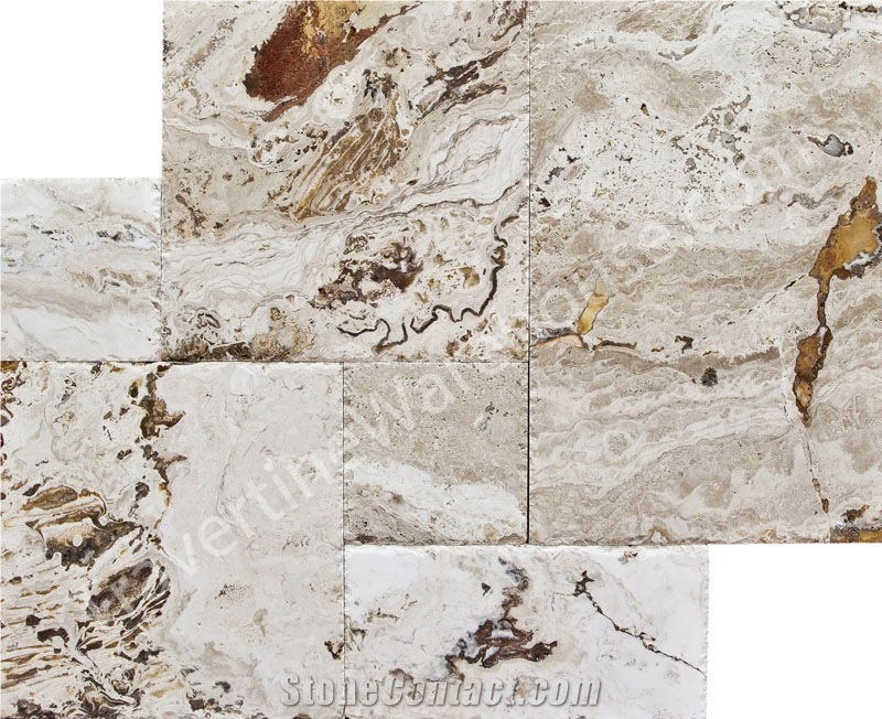 Leonardo Travertine French Pattern Tiles, Turkey Beige Travertine