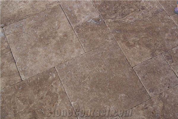 Noche Travertine Tumbled French Pattern Floor Tiles , Noce Brown Travertine Tiles