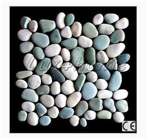 White And Green Pebble Mosaic Tile 30 X 30 Cm  Pebbles On Mesh  Producer  /  Exporter