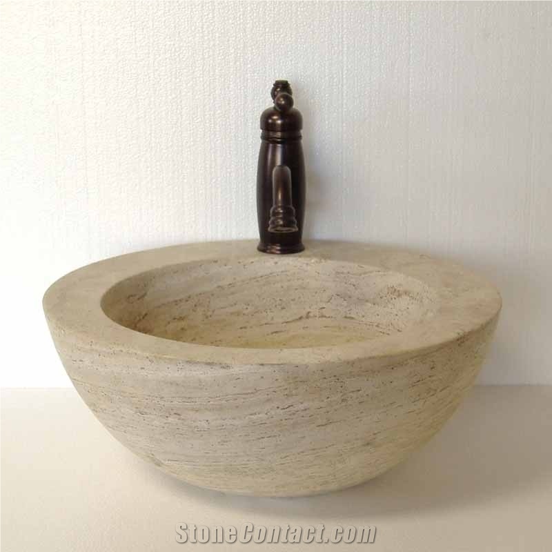 Stone Vessel Beige Travertine Sinks, Classic Beige Travertine Sinks
