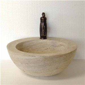 Stone Vessel Beige Travertine Sinks, Classic Beige Travertine Sinks