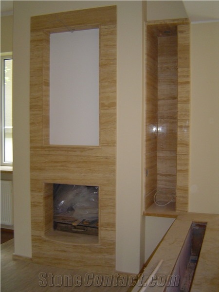 Fireplace with Borsec Beige Travertine, Borsec Brown Travertine Fireplace