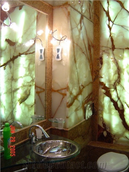 Translucent Onyx Tiles, Panels, Bathroom Design, Light Green Onyx Bathroom Design