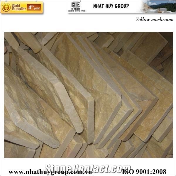 Yellow Mushroom Marble, Split Face Wall Cladding, Decorative Wall Panel Stone, Yellow Nghe an Marble Mushroom Stone