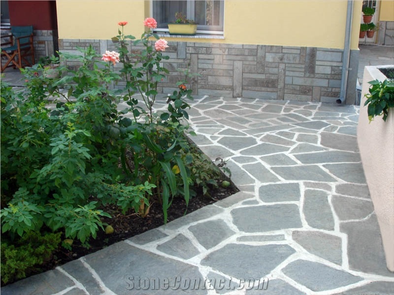 Polygonal Slate Kavalas Flagstone, Kavalas Grey Slate Flagstone