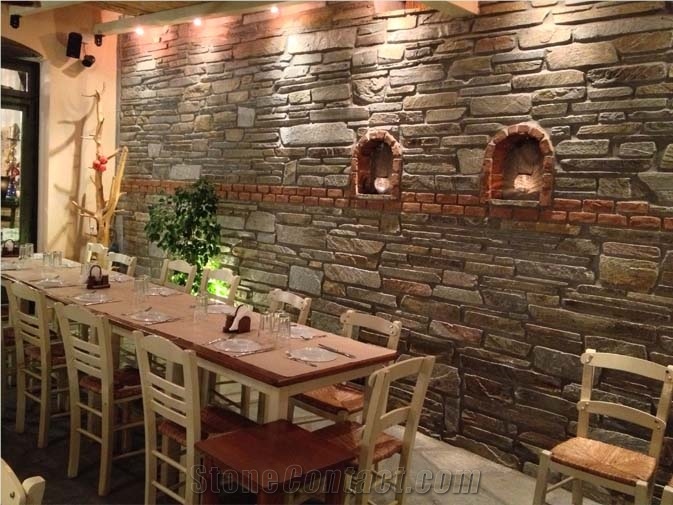 Stenari Kavalas Slate, Walling, Kavalas Grey Slate Ledge Stone